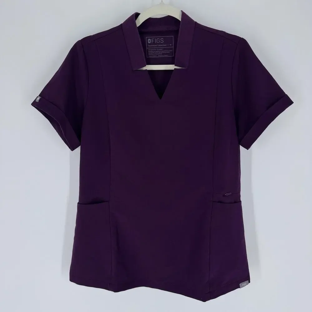 FIGS Scrub Top Womens Medium Purple V-Neck Short Sleeve Pockets Nursing‎ Medical - Picture 7 of 11